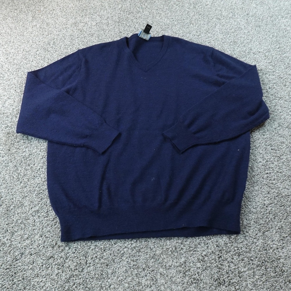 Jos A Bank Sweater Mens 2XL Blue Wool V Neck Knit Pullover Grandpa Classic Cozy